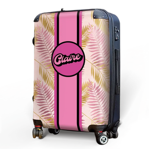 Pink and Gold Palm Fronds Name Luggage