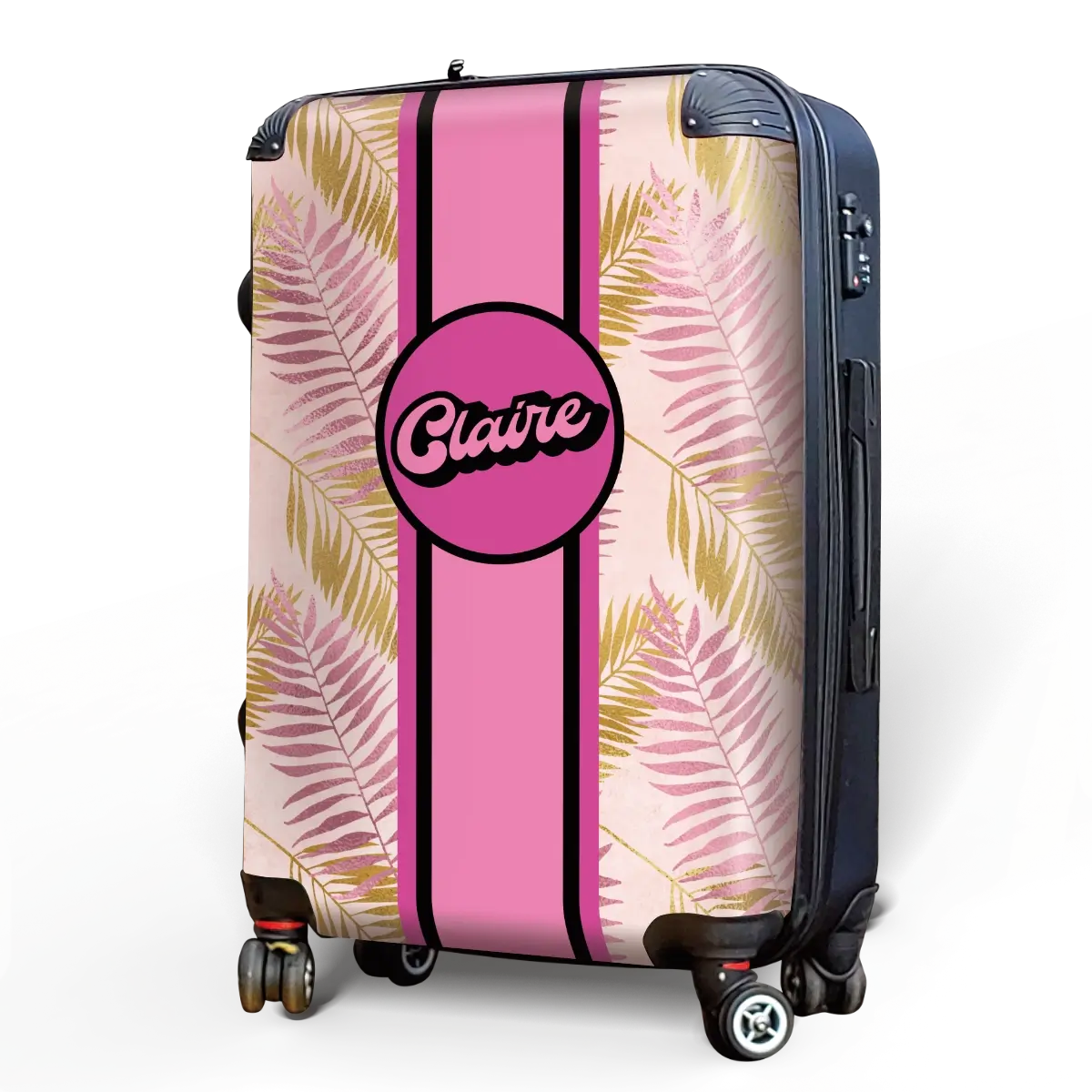 Pink and Gold Palm Fronds Name Luggage