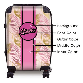 Pink and Gold Palm Fronds Name Luggage