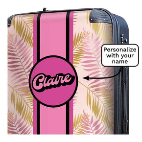 Pink and Gold Palm Fronds Name Luggage