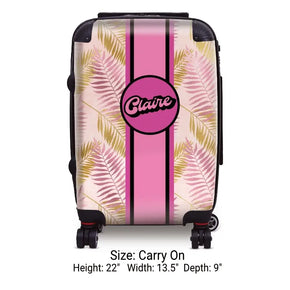 Pink and Gold Palm Fronds Name Luggage