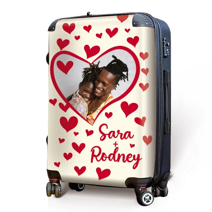 Floating Hearts Personalized Name and Photo Wedding Luggage