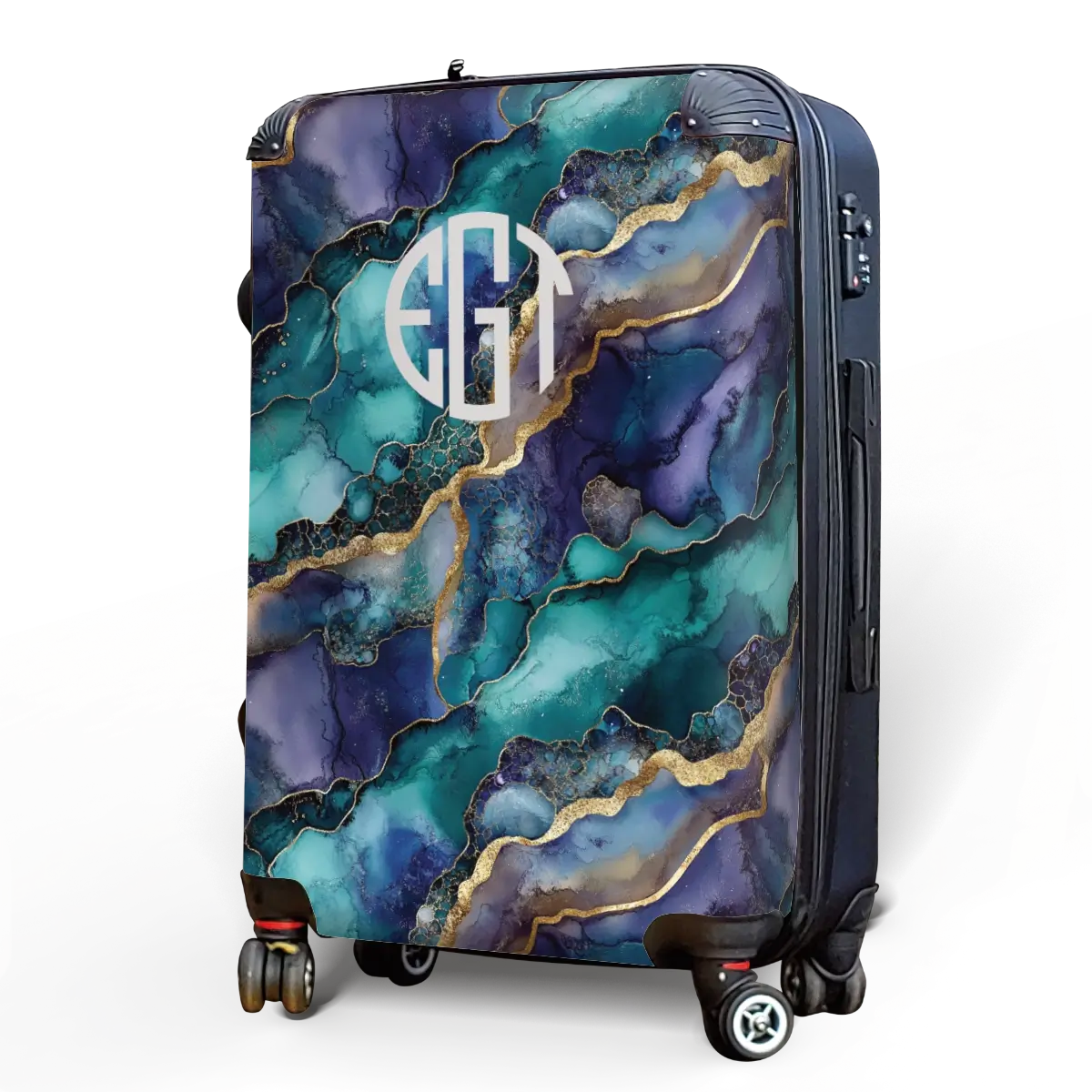 Teal and Purple Geode Monogram Luggage