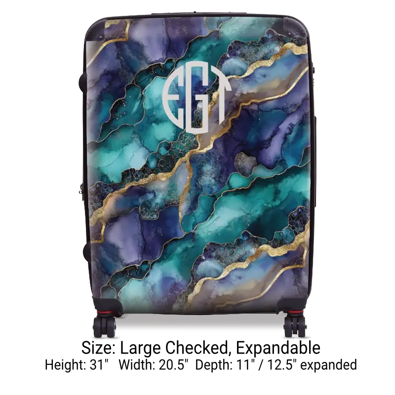 Teal and Purple Geode Monogram Luggage