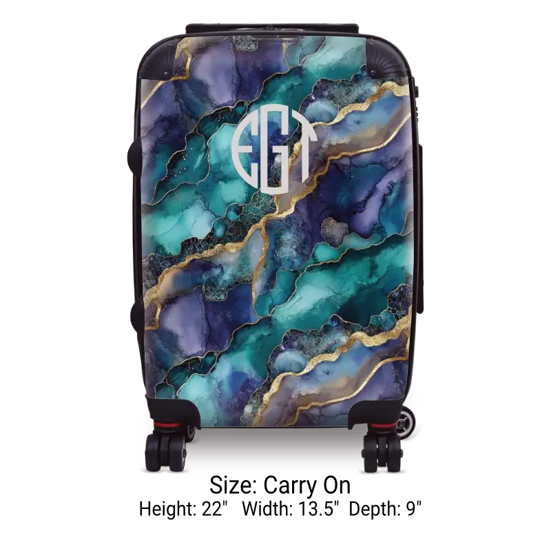 Teal and Purple Geode Monogram Luggage