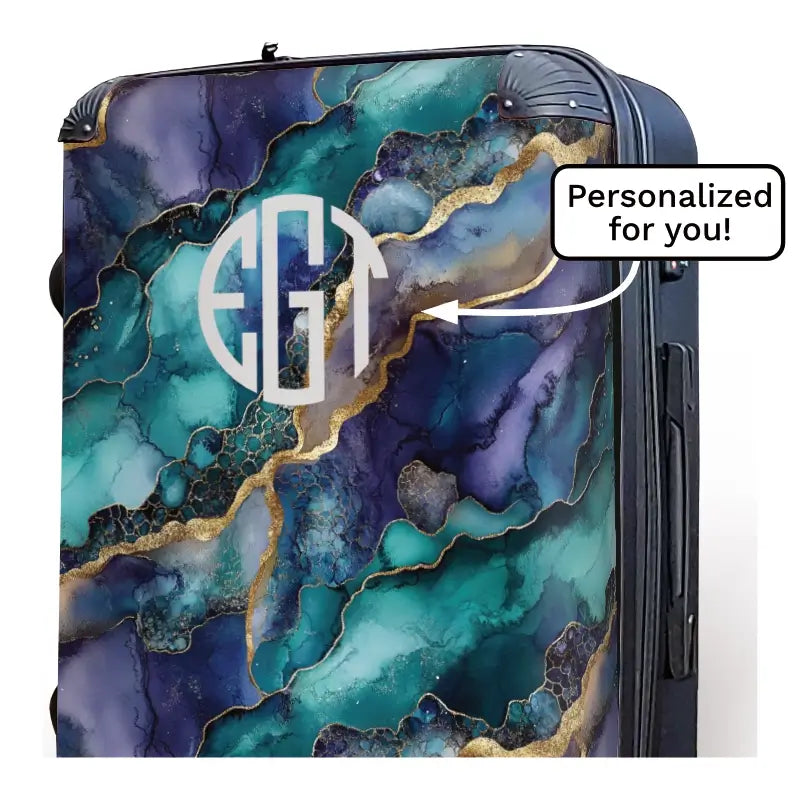 Teal and Purple Geode Monogram Luggage