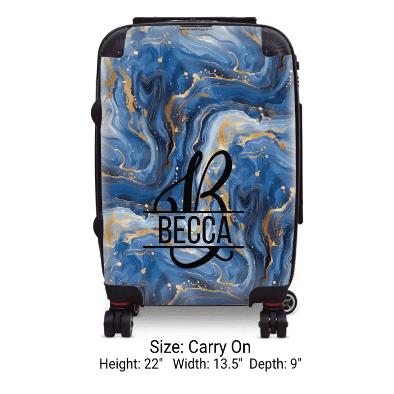 Blue Marble Monogram Luggage - Singular Luggage