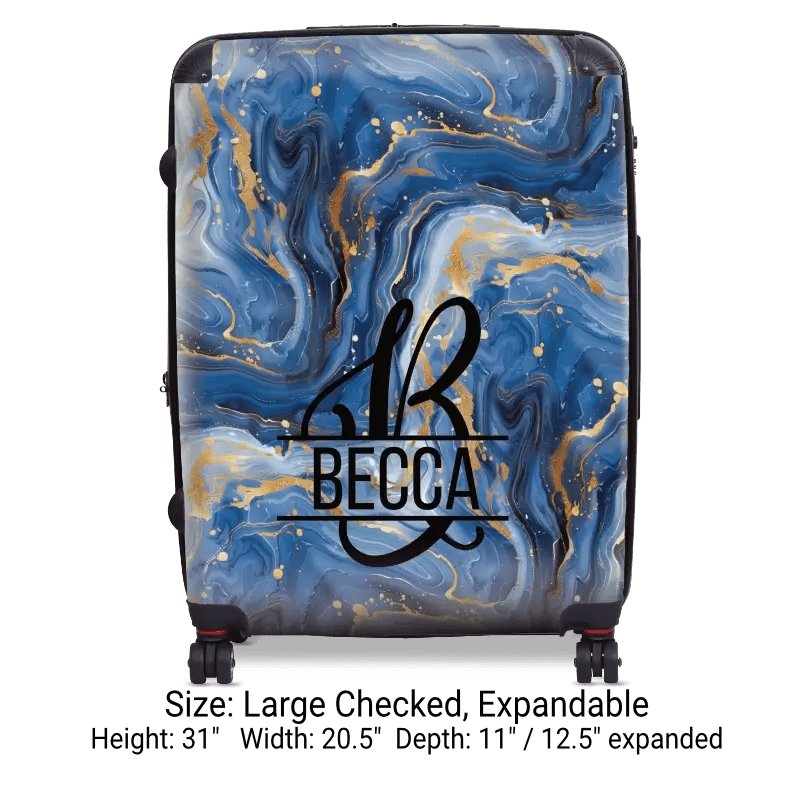 Blue Marble Monogram Luggage - Singular Luggage