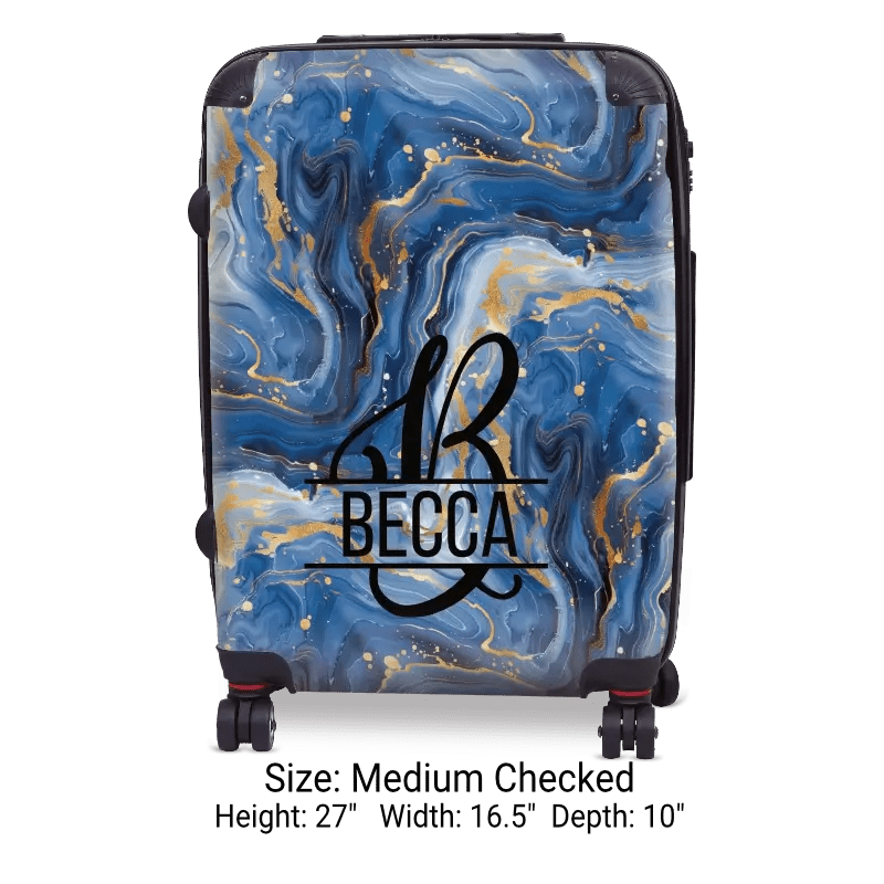 Blue Marble Monogram Luggage - Singular Luggage