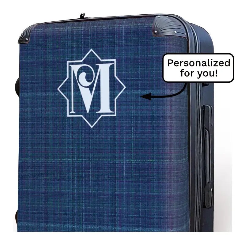 Navy Linen Monogram Luggage - Singular Luggage