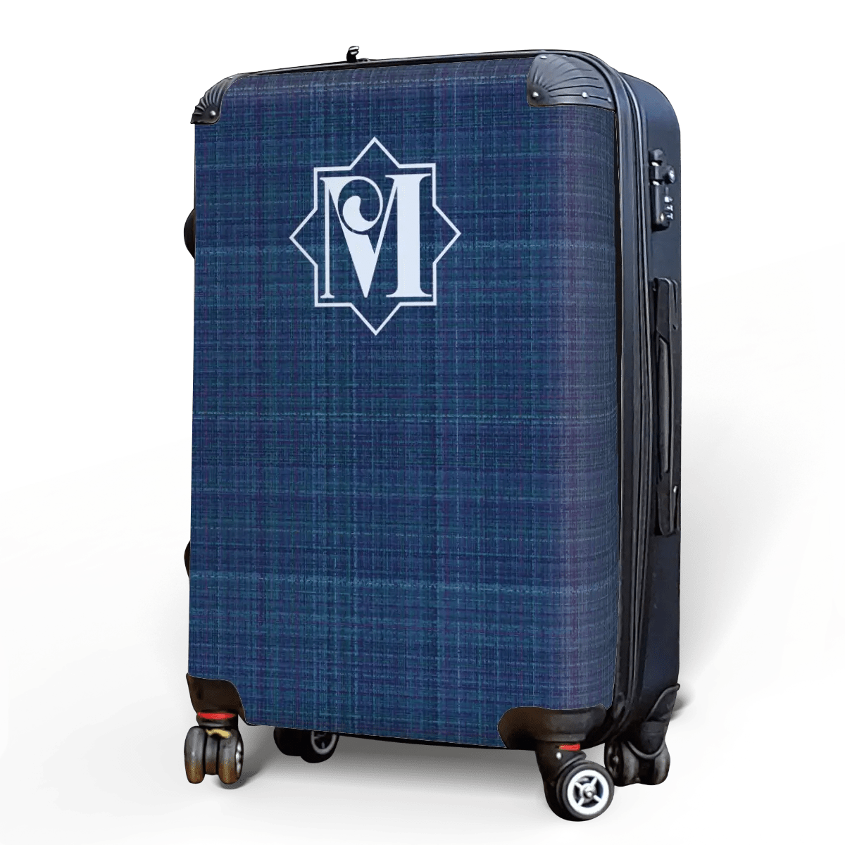 Navy Linen Monogram Luggage - Singular Luggage