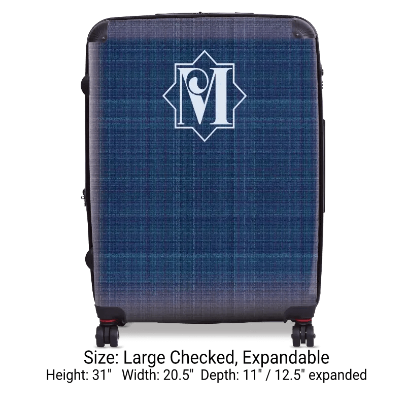 Navy Linen Monogram Luggage - Singular Luggage