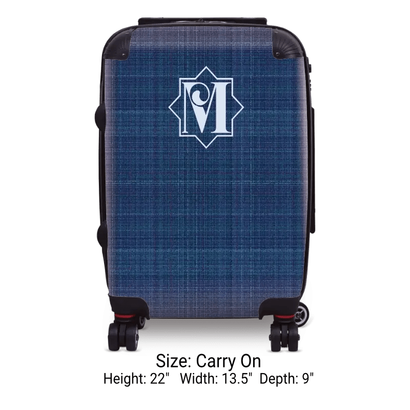 Navy Linen Monogram Luggage - Singular Luggage