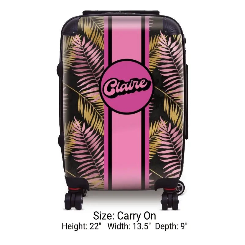 Palm Fronds on Black Name Luggage - Singular Luggage