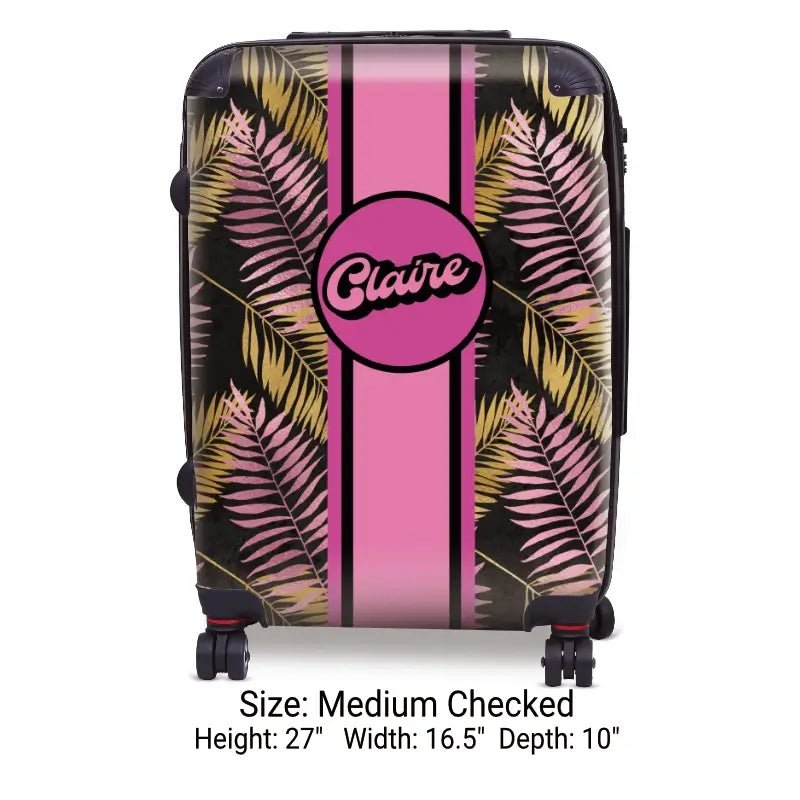 Palm Fronds on Black Name Luggage - Singular Luggage