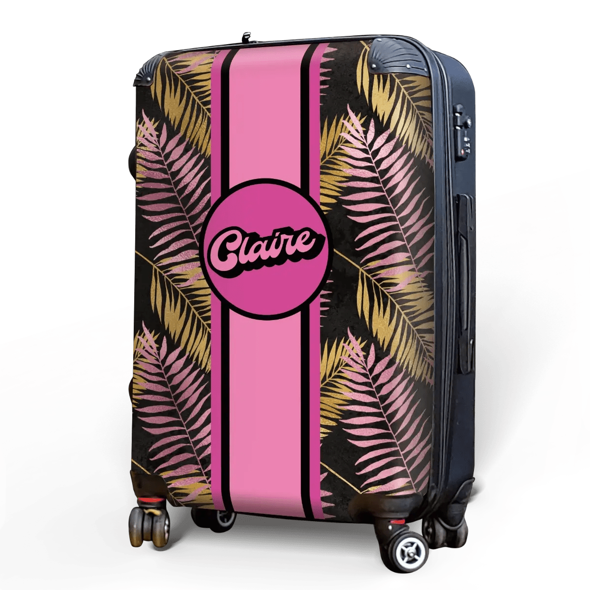 Palm Fronds on Black Name Luggage - Singular Luggage