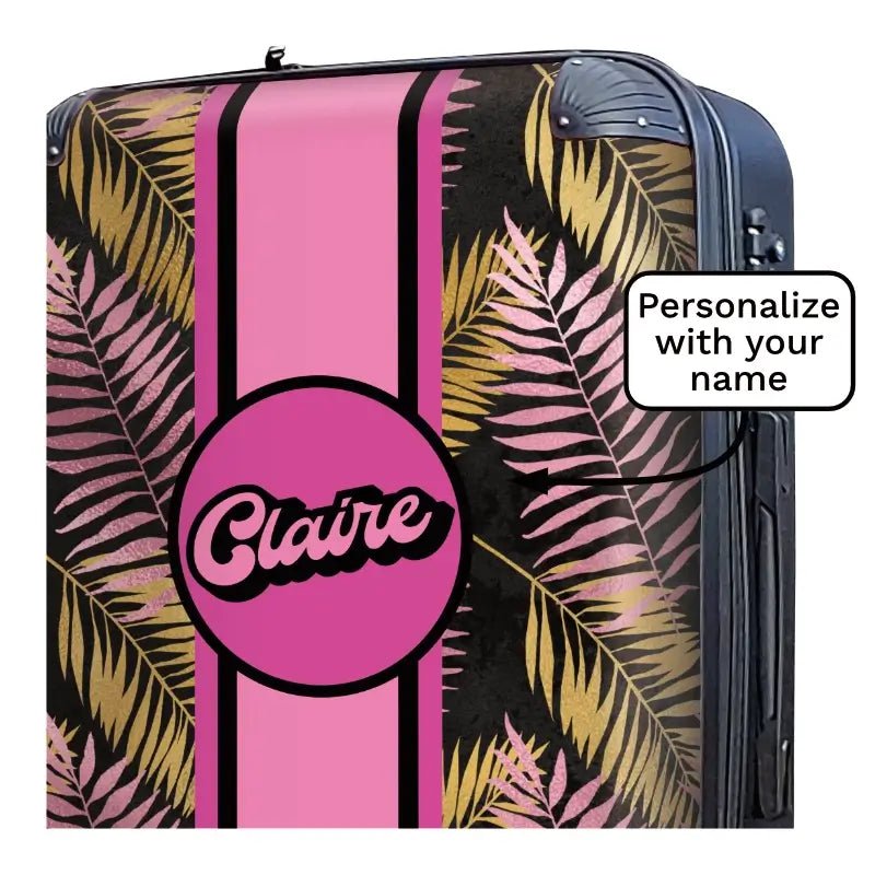 Palm Fronds on Black Name Luggage - Singular Luggage