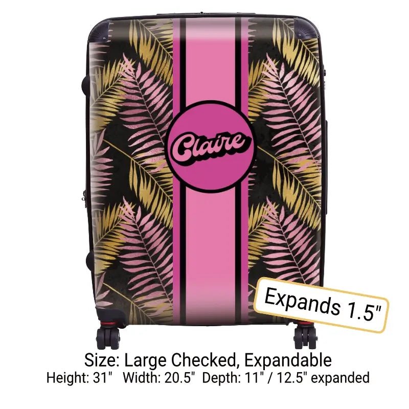 Palm Fronds on Black Name Luggage - Singular Luggage