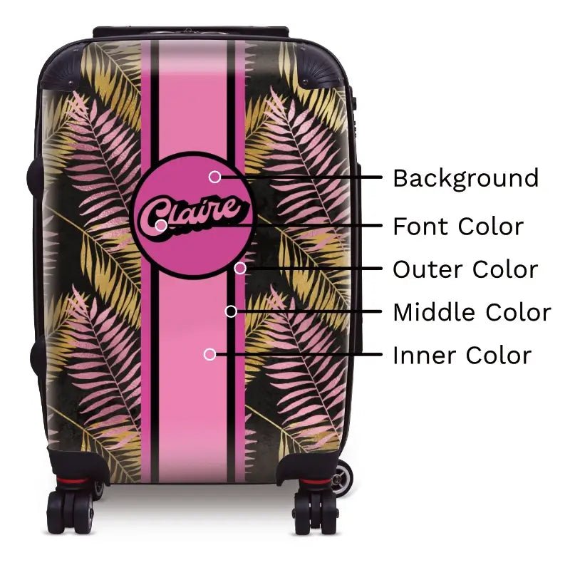 Palm Fronds on Black Name Luggage - Singular Luggage