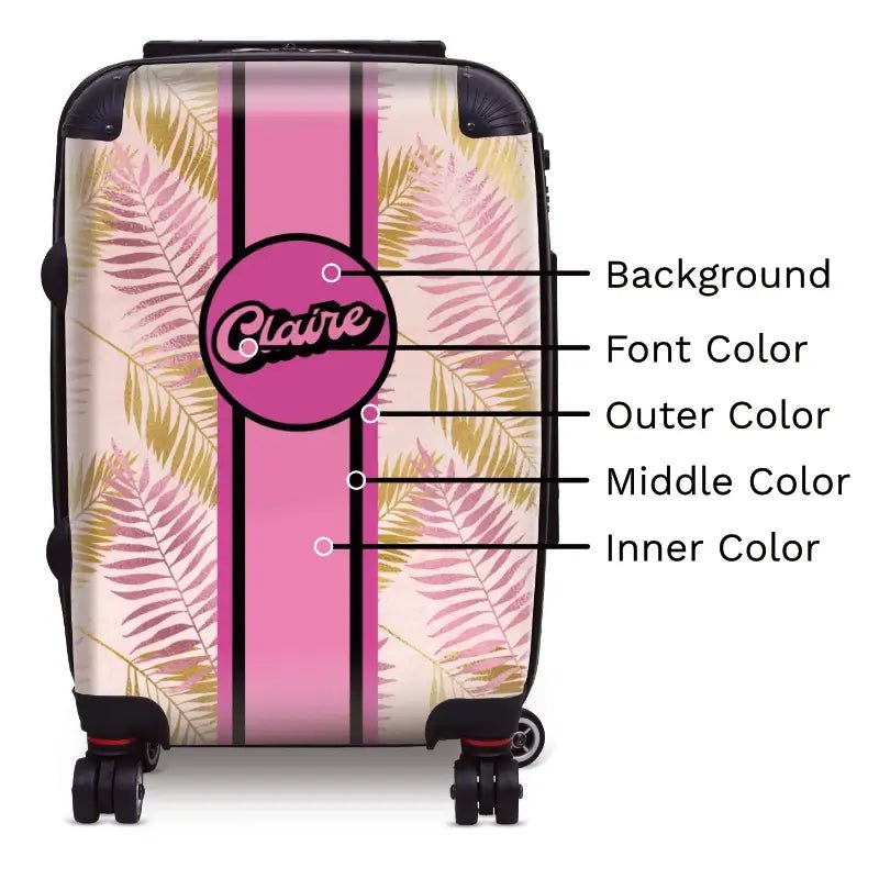 Pink and Gold Palm Fronds Name Luggage - Singular Luggage
