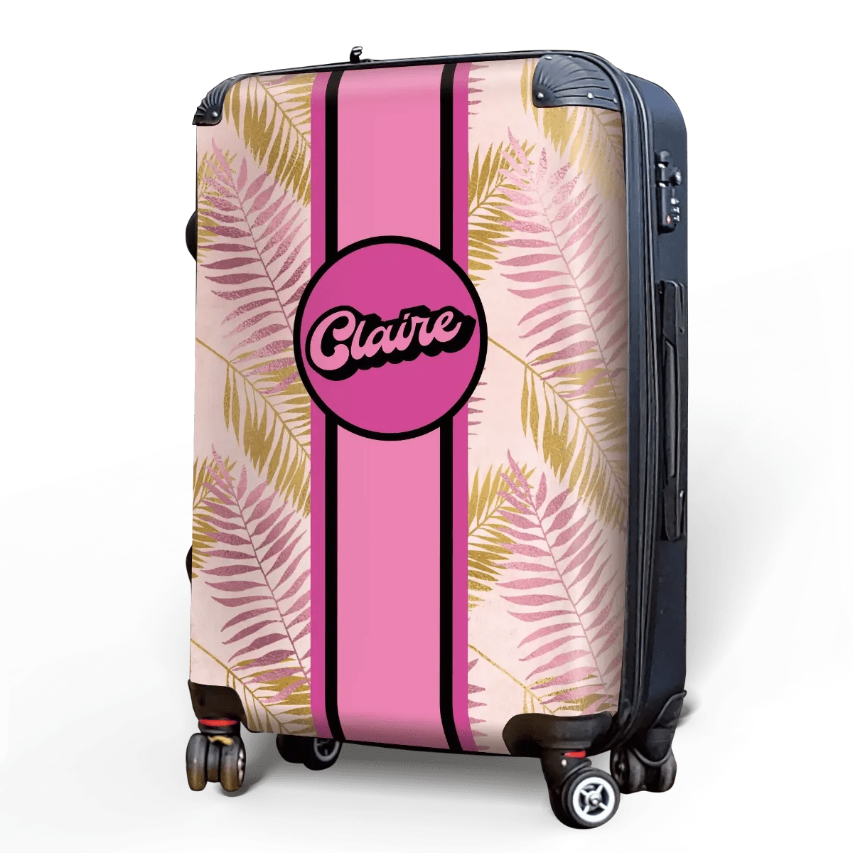 Pink and Gold Palm Fronds Name Luggage - Singular Luggage