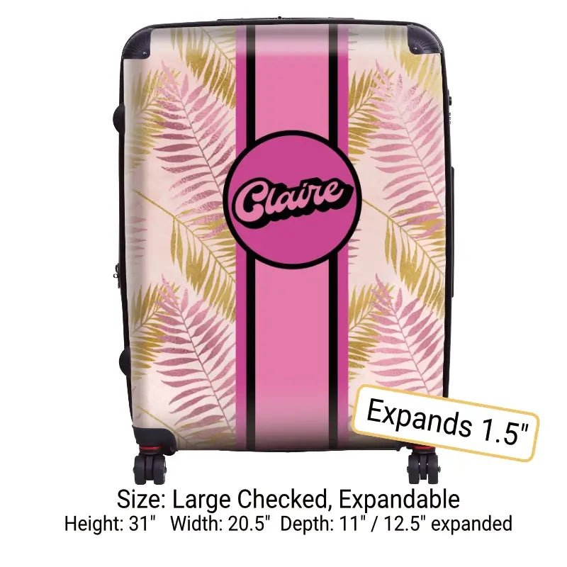 Pink and Gold Palm Fronds Name Luggage - Singular Luggage