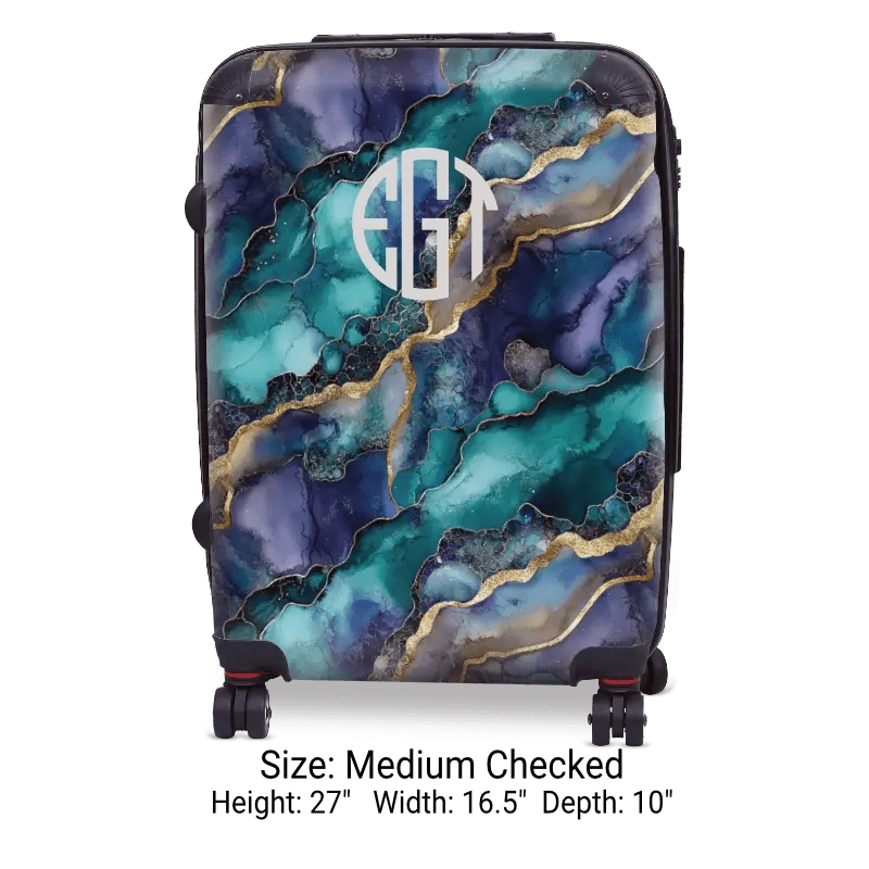 Teal and Purple Geode Monogram Luggage - Singular Luggage