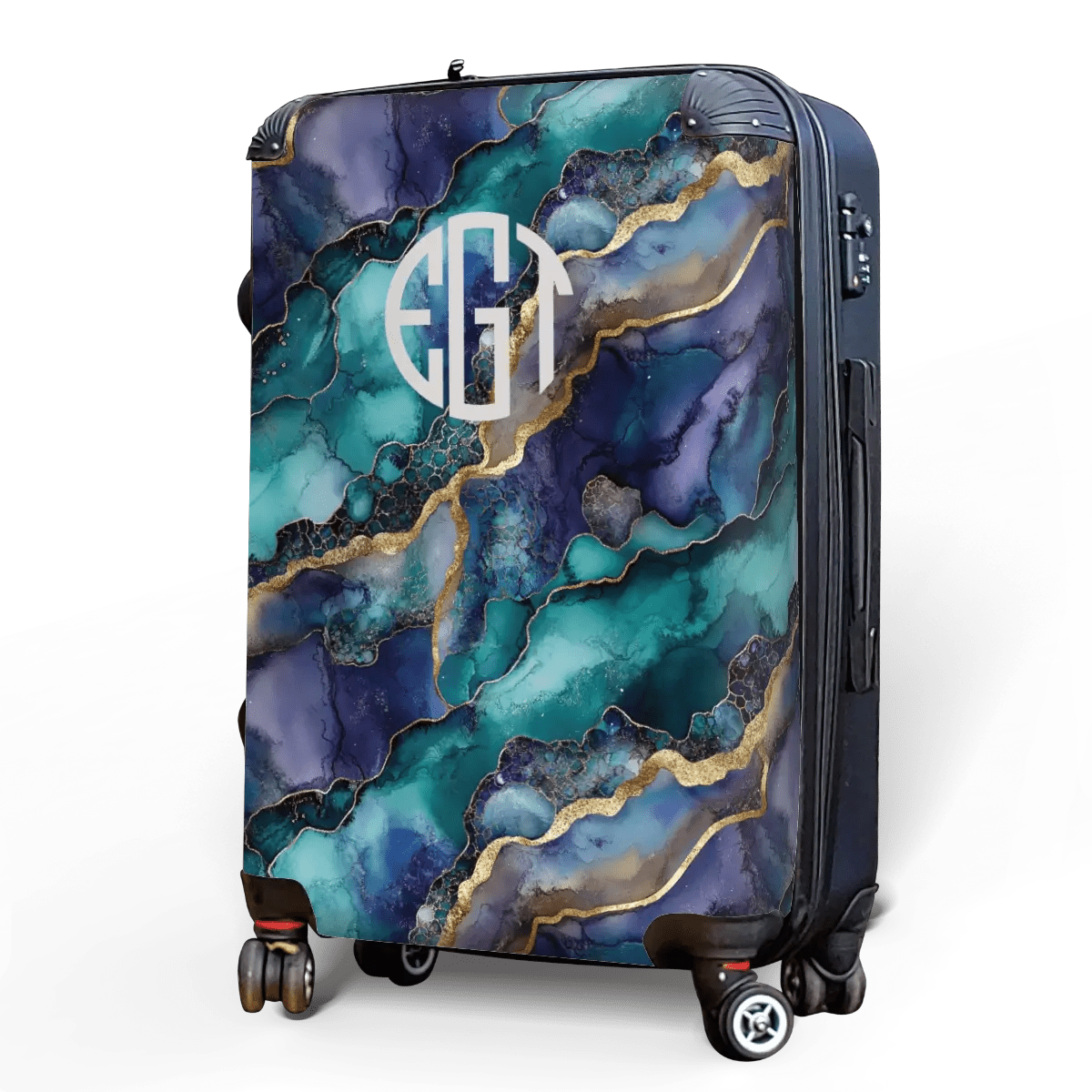 Teal and Purple Geode Monogram Luggage - Singular Luggage
