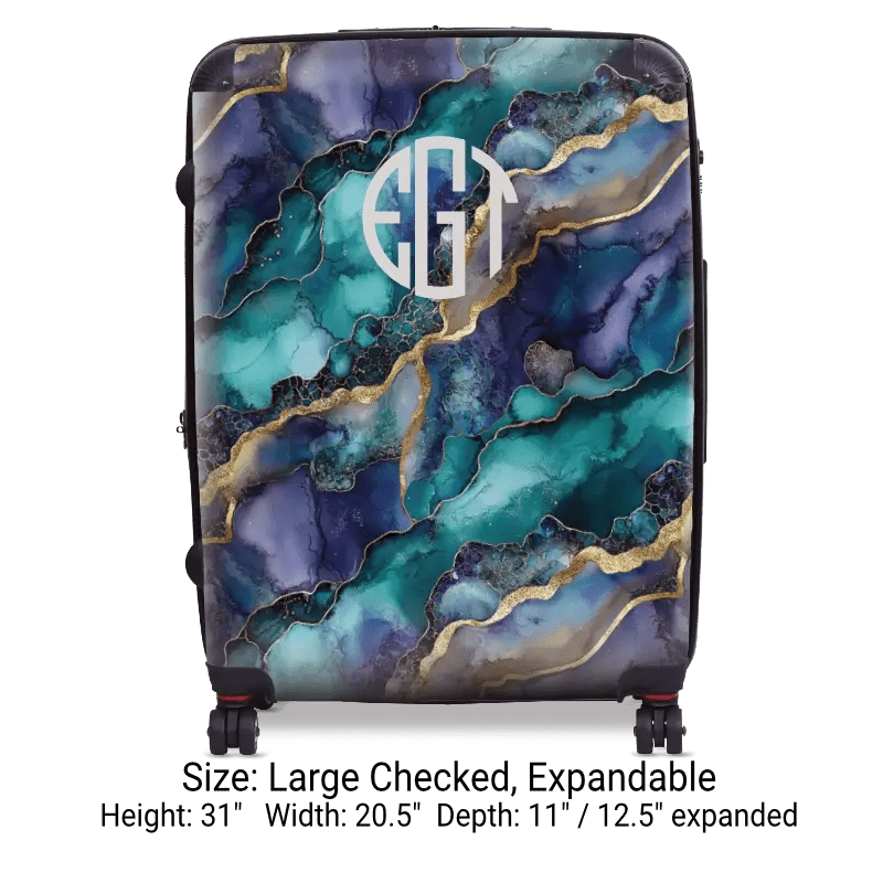 Teal and Purple Geode Monogram Luggage - Singular Luggage