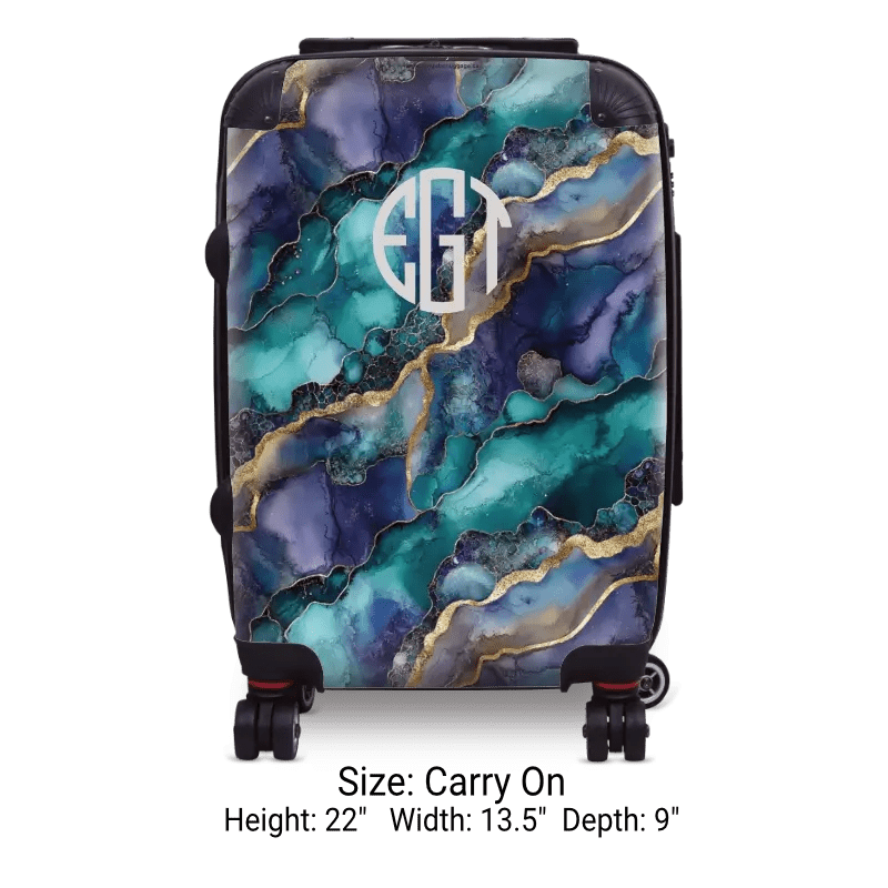 Teal and Purple Geode Monogram Luggage - Singular Luggage